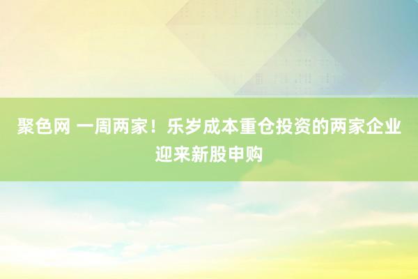 聚色网 一周两家！乐岁成本重仓投资的两家企业迎来新股申购